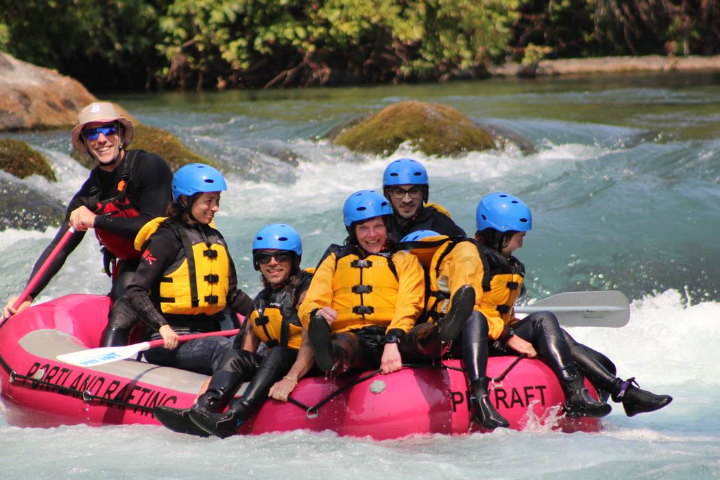 A raft crew smiling for the camera on the White Salmon River